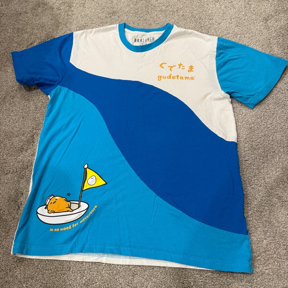 Sanrio Gudetama Wavy Panel T-Shirt BoxLunch Exclusive The Lazy Egg Tee Unisex L